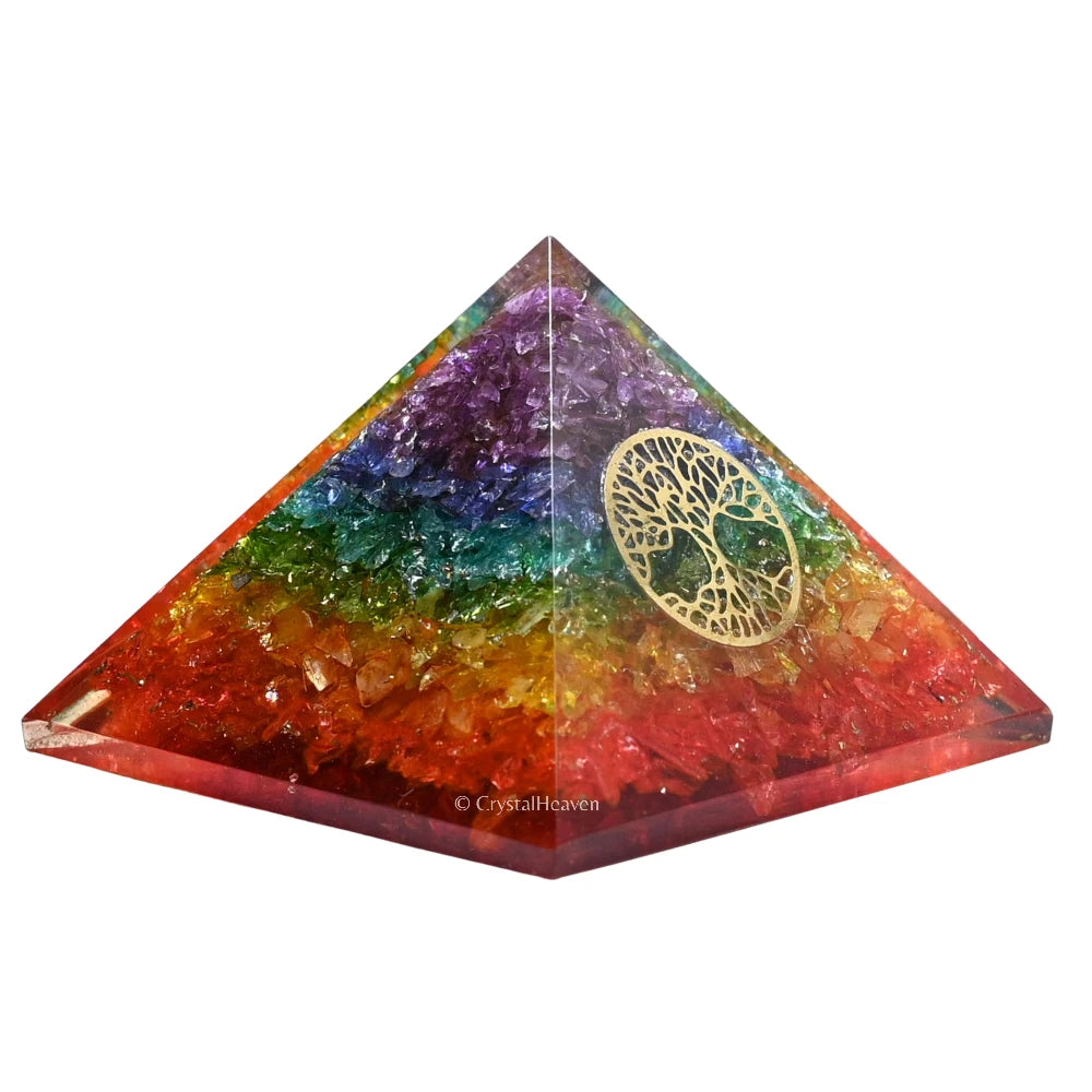 7 Chakra Onyx Orgone Pyramid (Small Tree Of Life)