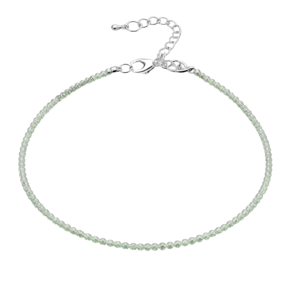 Prehnite Anklet - 2mm Faceted Beads (Silver)