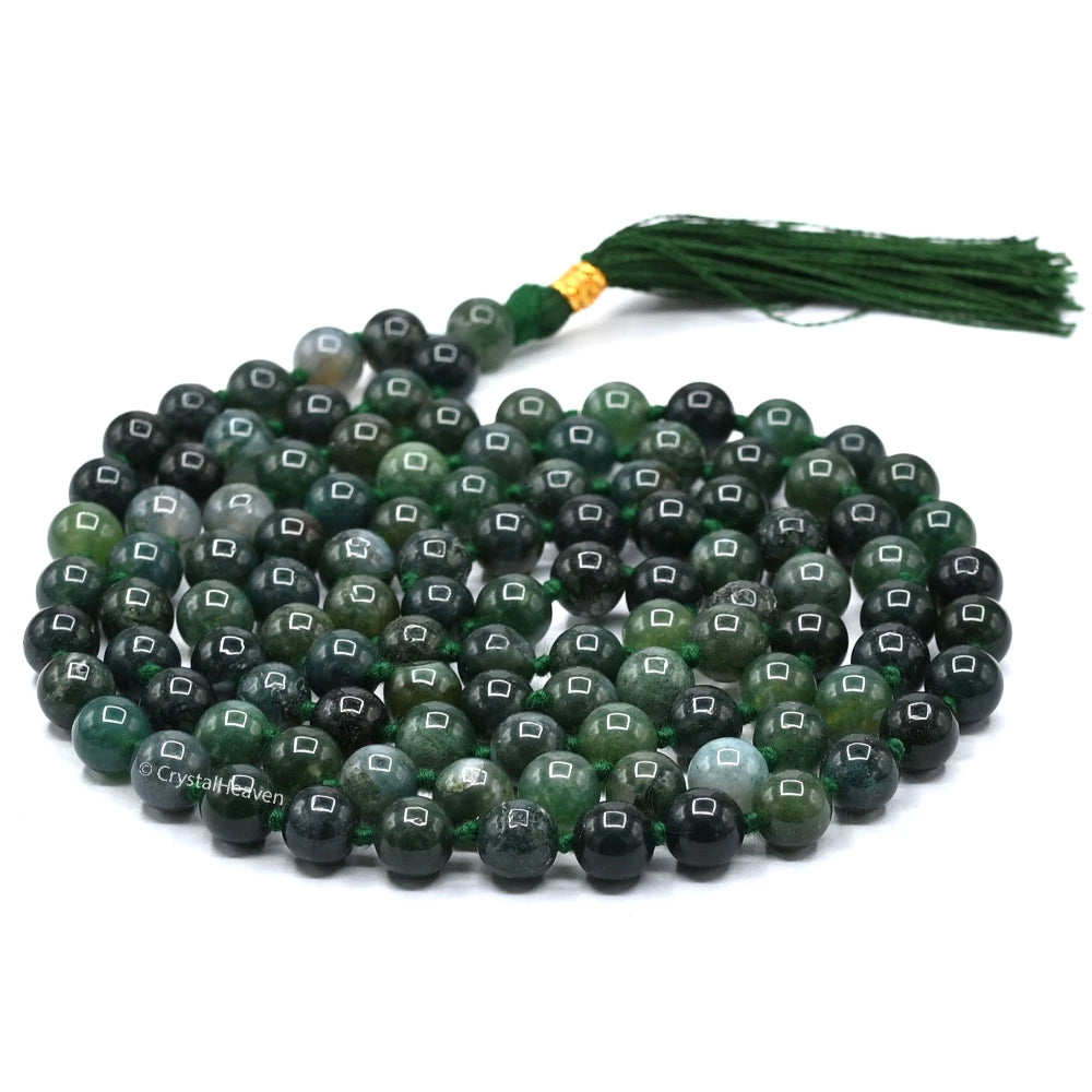 Moss Agate Japa Mala (Hand Knotted)