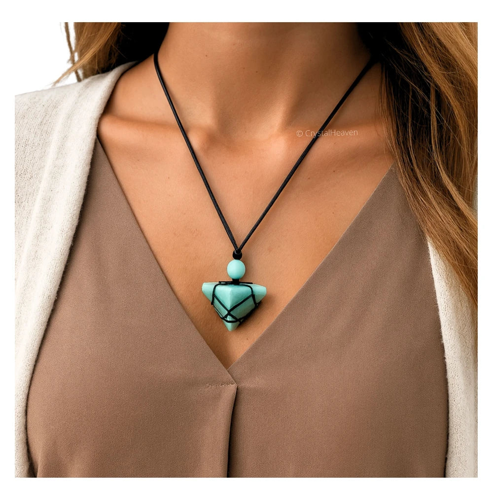 Amazonite Pyramid Macrame Pendant Necklace