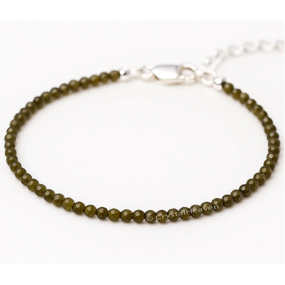 Green Cats Eye Bracelets - 2mm Faceted Beads (Silver)