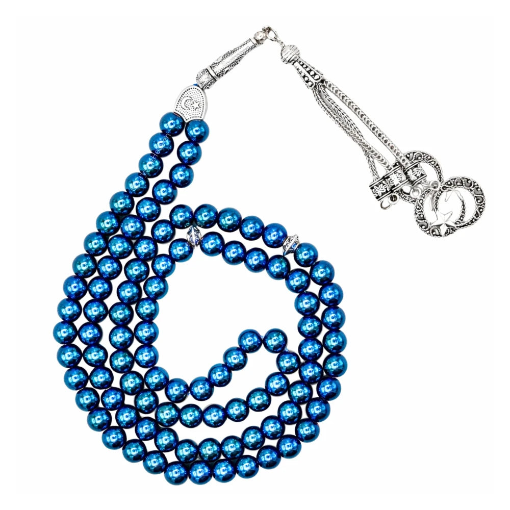 Blue Hematite Crystal Tasbih (Silver)