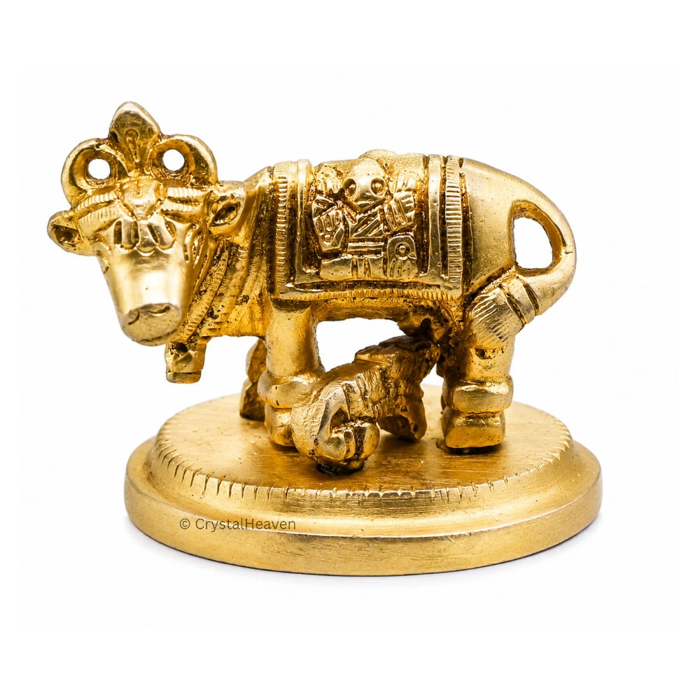 Kamdhenu Cow and Calf Bass Idol Figurine (227 Gram, 2.2 Inch)
