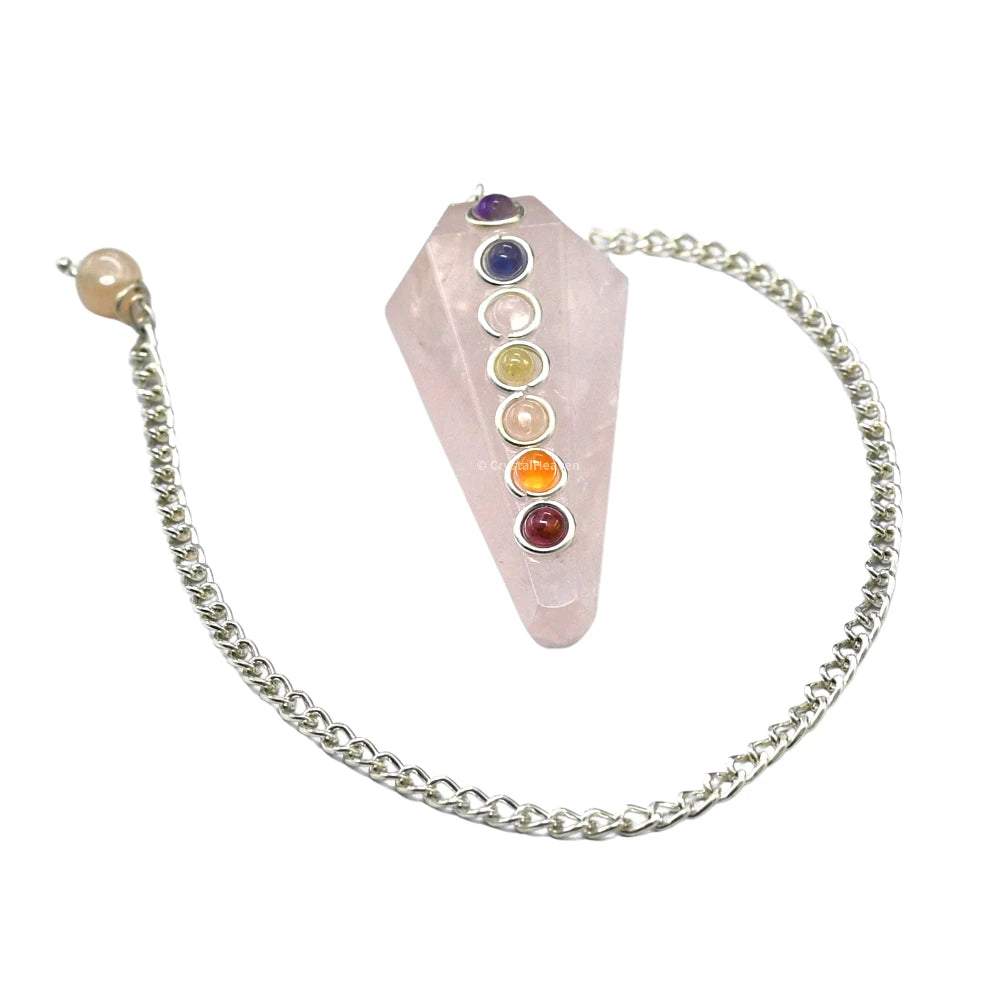 Rose Quartz Pendulum with Chakra Beads