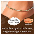 Green Rutilated Quartz Anklet - 2mm Faceted Beads (Silver)