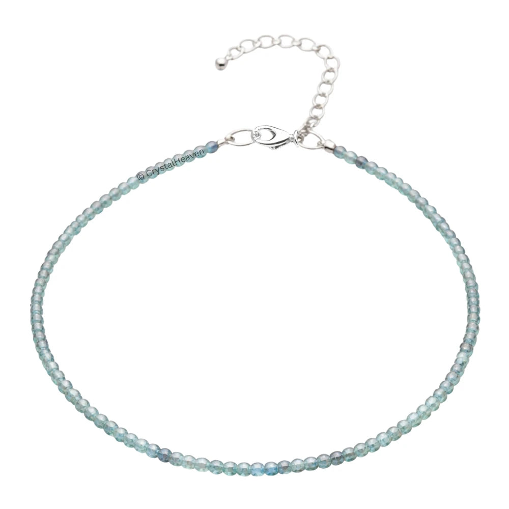Sky Apatite Anklet - 2mm Faceted Beads (Silver)