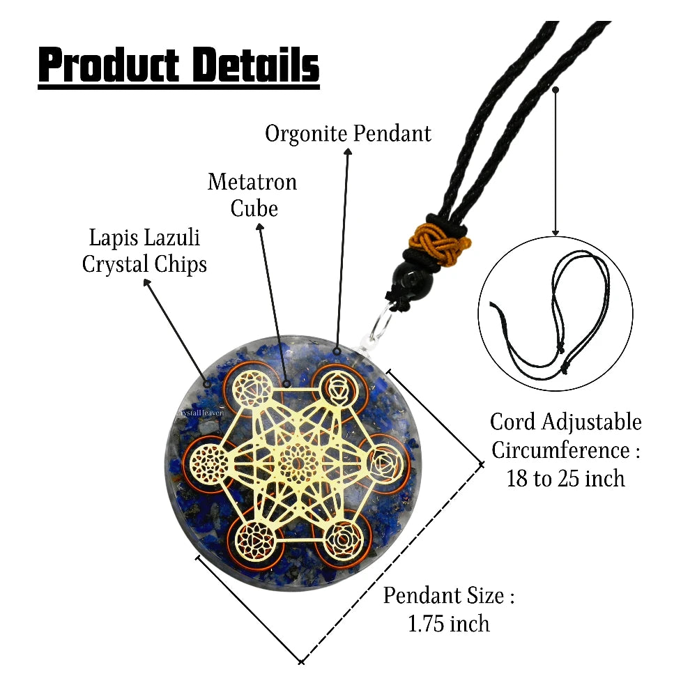 Lapis Lazuli Crystal Orgone Pendant - Chakra Metatron Cube