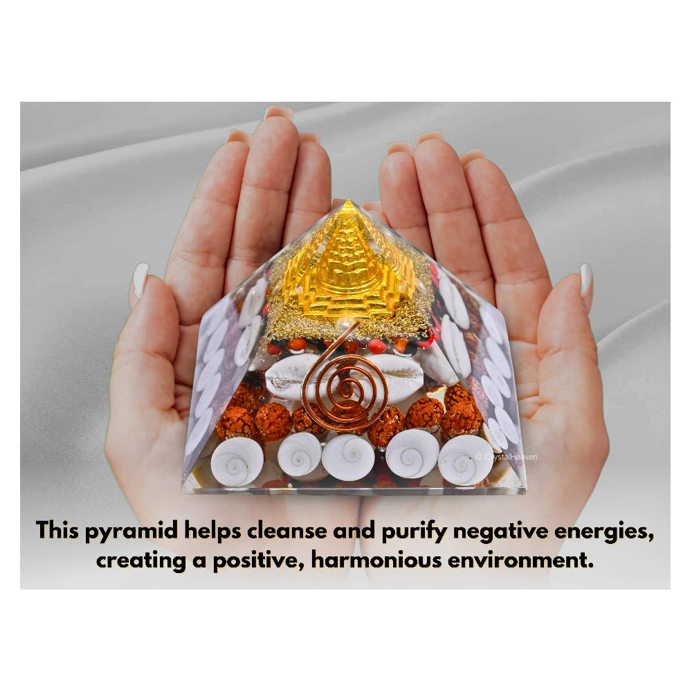 Laxmi Wealth Pyramid - Shree Yantra, Gomati Chakra, Rudraksha, Kodi (Large)