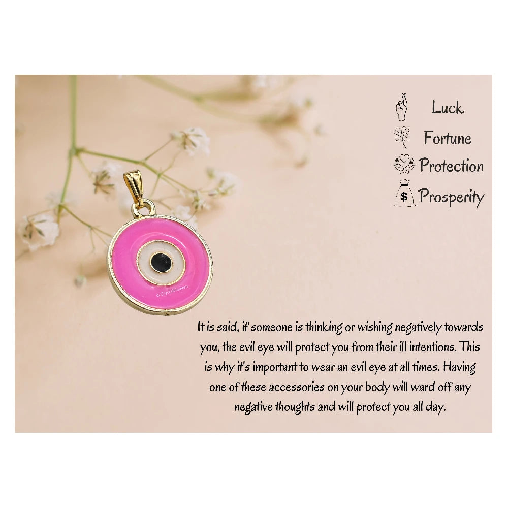 Pink Evil Eye Pendant Necklace - Round (Gold)