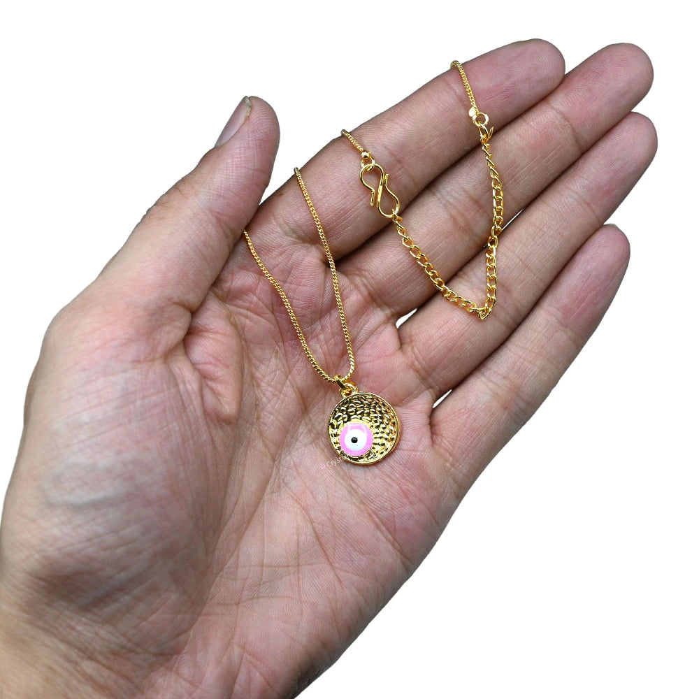 Pink Minimal Evil Eye Pendant Necklace