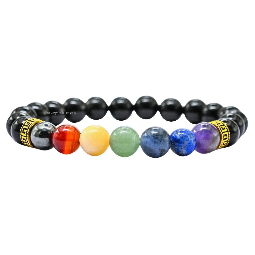 Black Obsidian 7 Chakra Bracelet (Elastic)