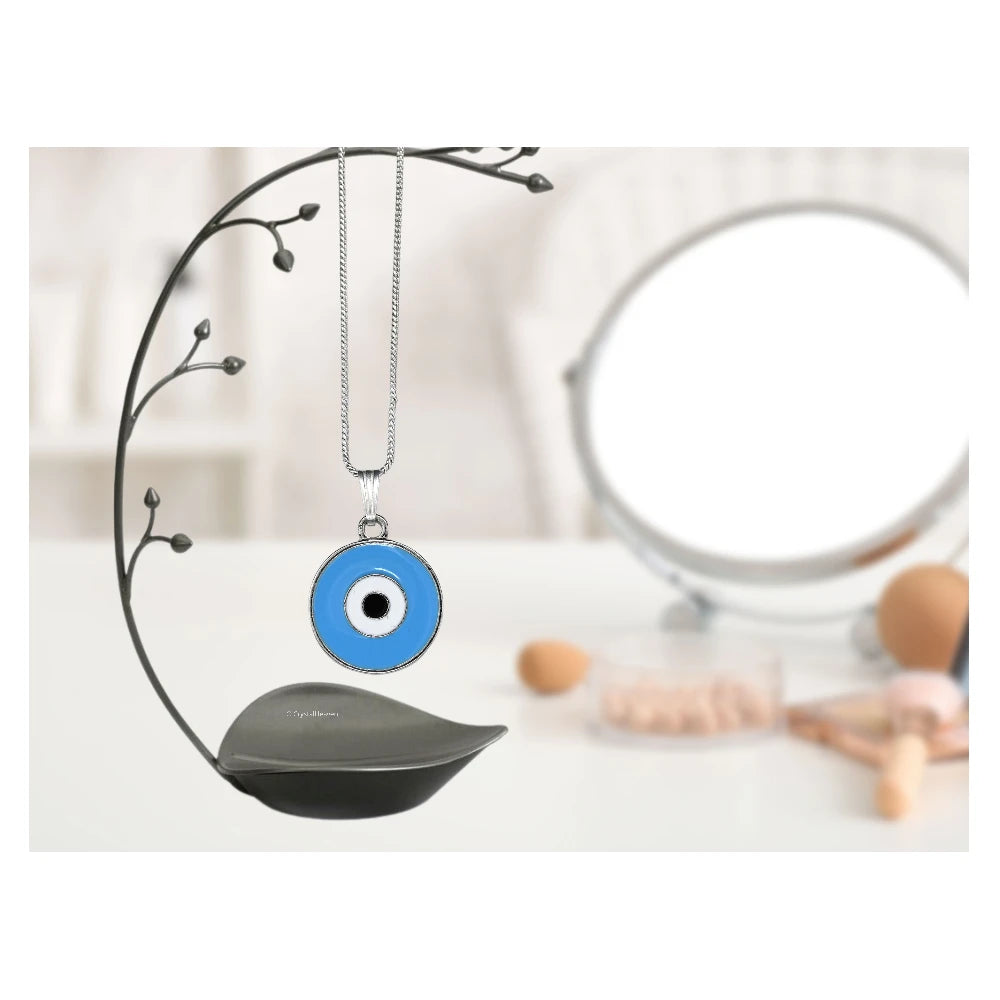 Sky Blue Evil Eye Pendant Necklace - Round (Silver)