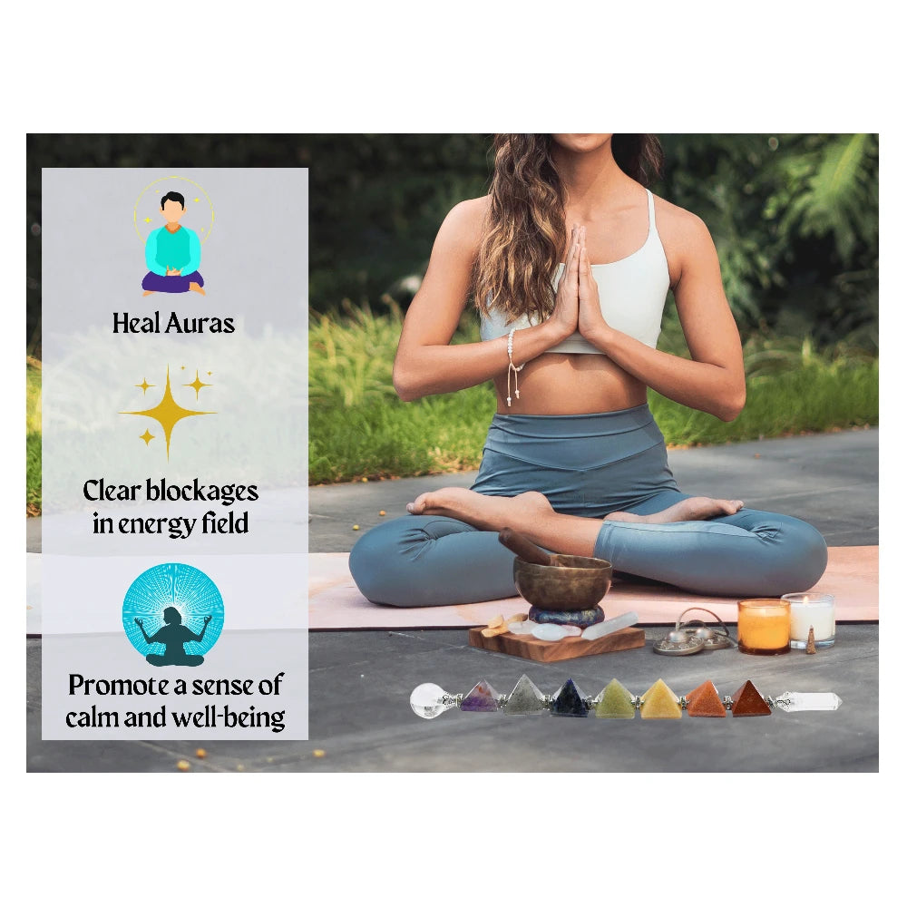 7 Chakra Crystal Pyramid Healing Stick (Horizontal wise)
