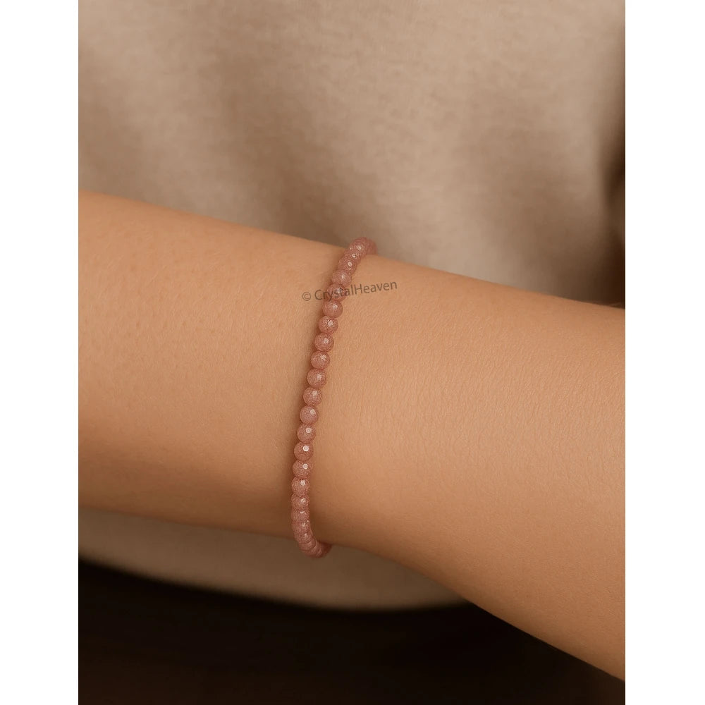 Pink Strawberry Bracelets - 2mm Faceted Beads (Silver)