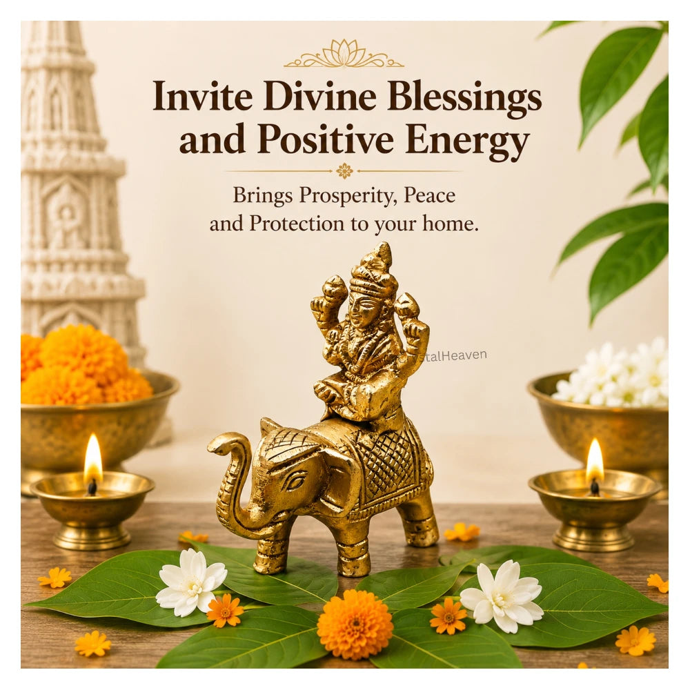 Lakshmi Sitting on Elephant Bass Idol Figurine (235 Gram, 3.2 Inch)
