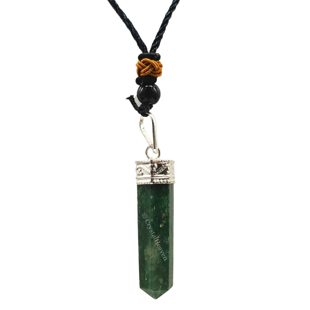 Moss Agate Necklace - Pencil Point (Silver)