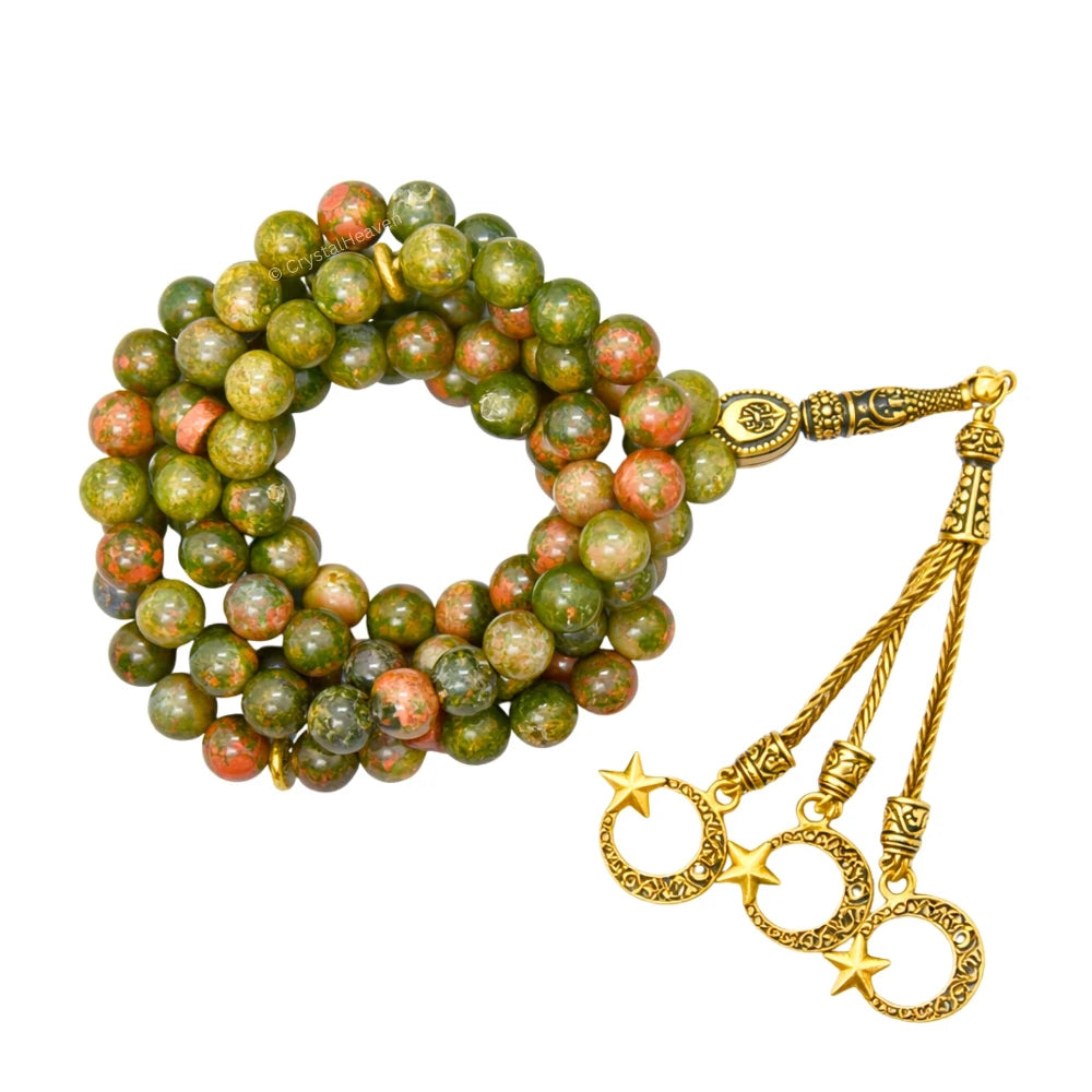 Unakite Crystal Tasbih (Gold)