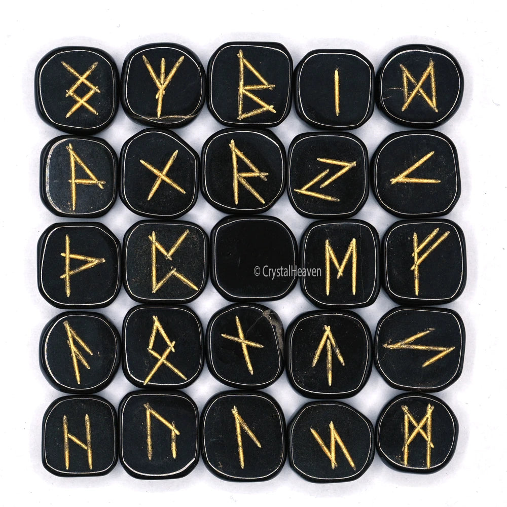 Black Tourmaline Rune Stones Set (Premium)