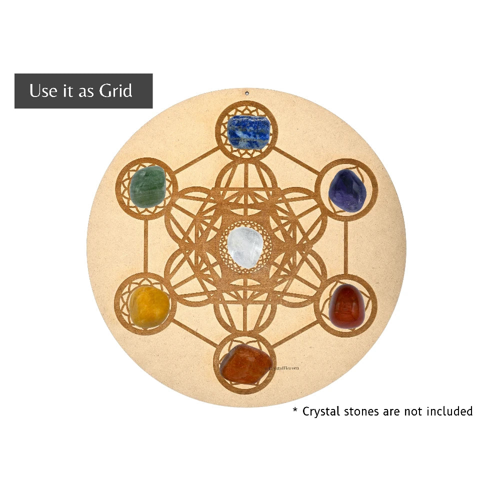 Chakra Metatron Cube Sacred Geometry Wall Art Cum Crystal Grid (12 inch)