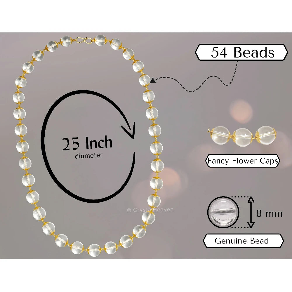 Crystal Quartz Sphatik Mala Necklace (Gold Chain)