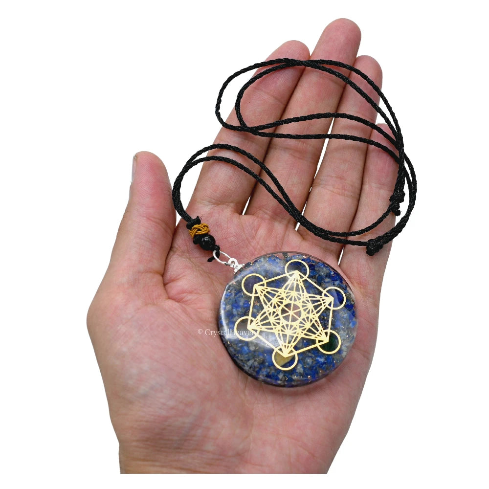 Lapis Lazuli Crystal Orgone Pendant - Metatron Cube