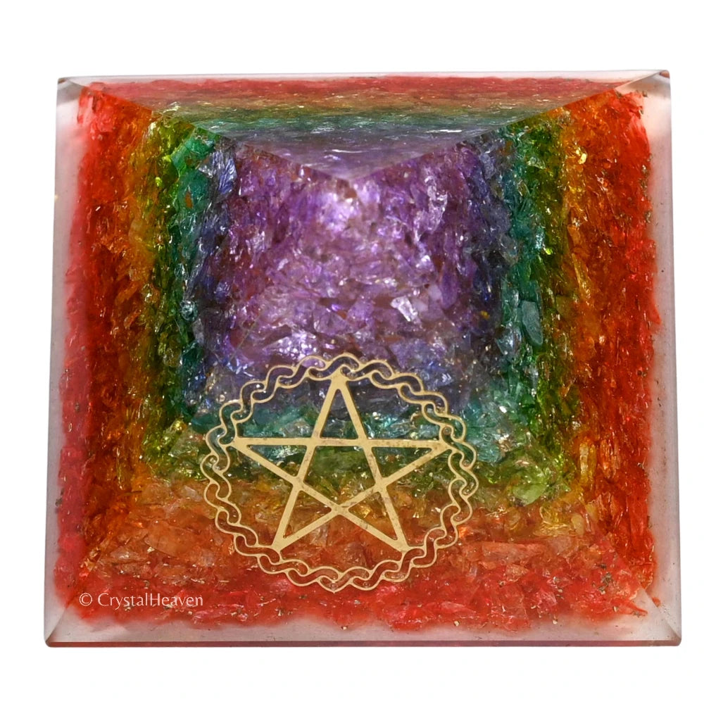 7 Chakra Onyx Orgone Pyramid (Pentacle)