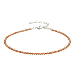 Hessonite Garnet Anklet - 2mm Faceted Beads (Silver)