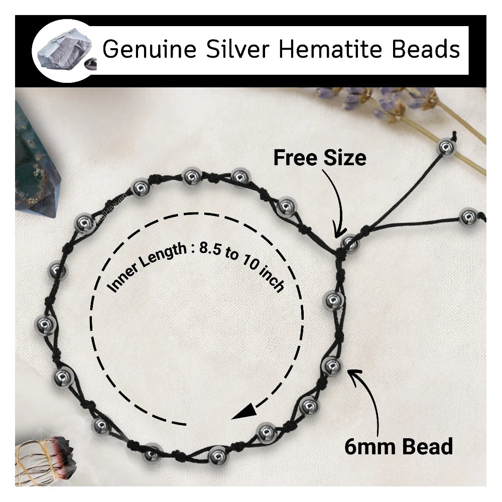 Silver Hematite Anklet (Hand Knotted)