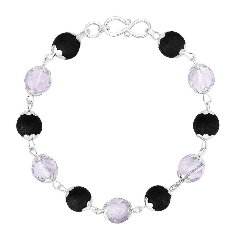 Faceted Sphatik Crystal and Karungali Bracelet (Silver Chain)