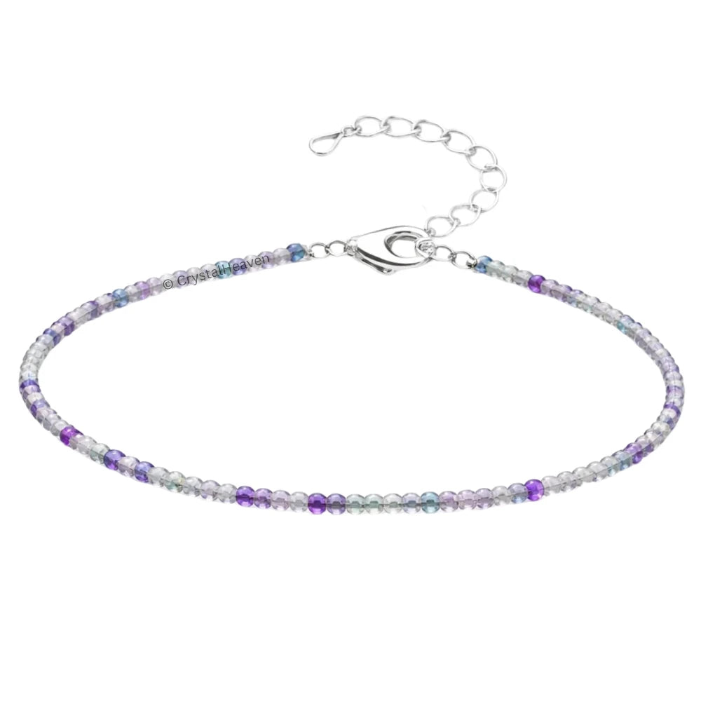 Blue Fluorite Anklet - 2mm Faceted Beads (Silver)