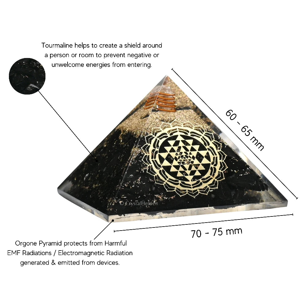 Black Tourmaline Orgone Pyramid (Round shriyantra -2)