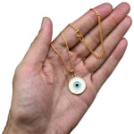 White Evil Eye Pendant Necklace - Round (Gold)