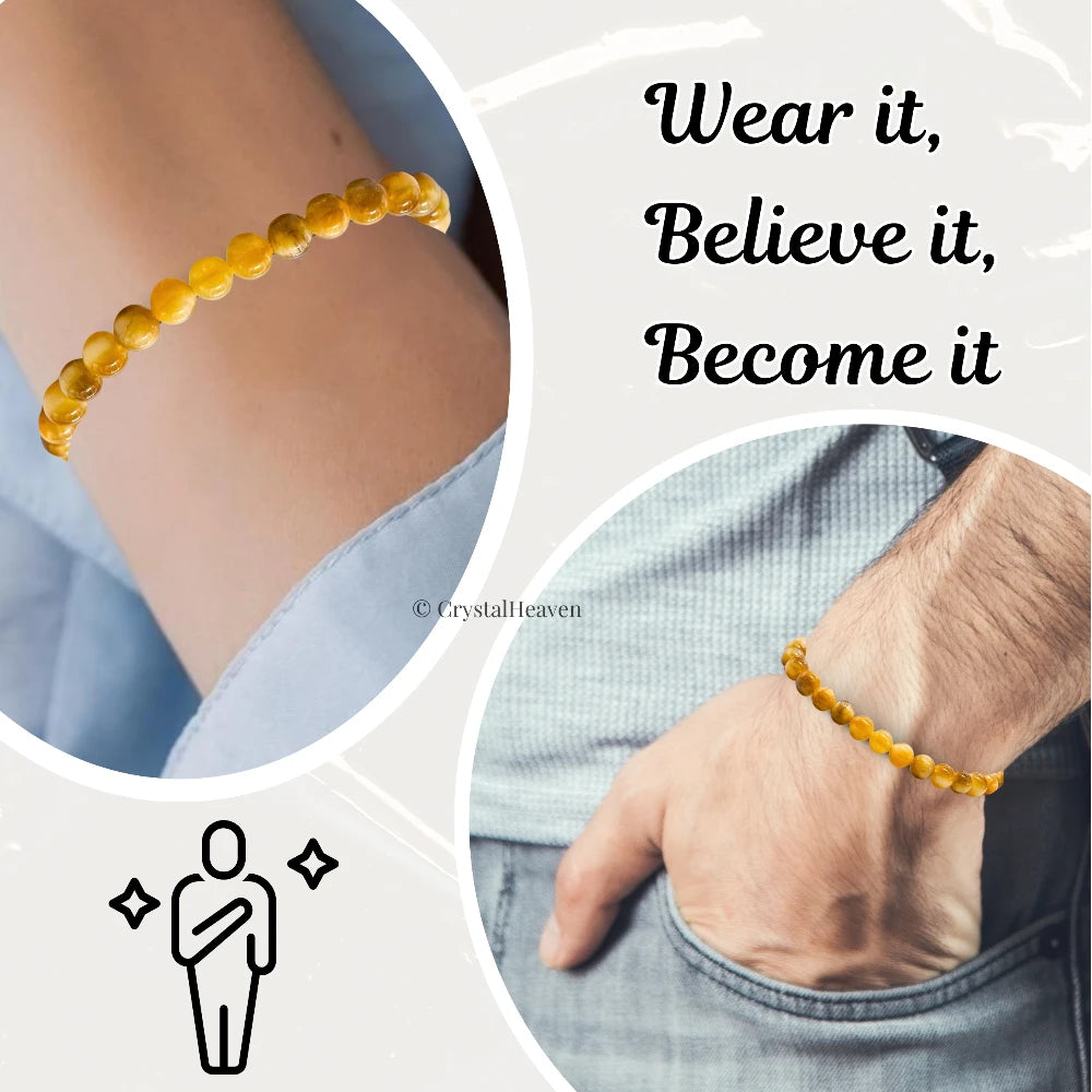 Yellow Cat's Eye Healing Crystal Bracelets - 6mm Beads (Adjustable)