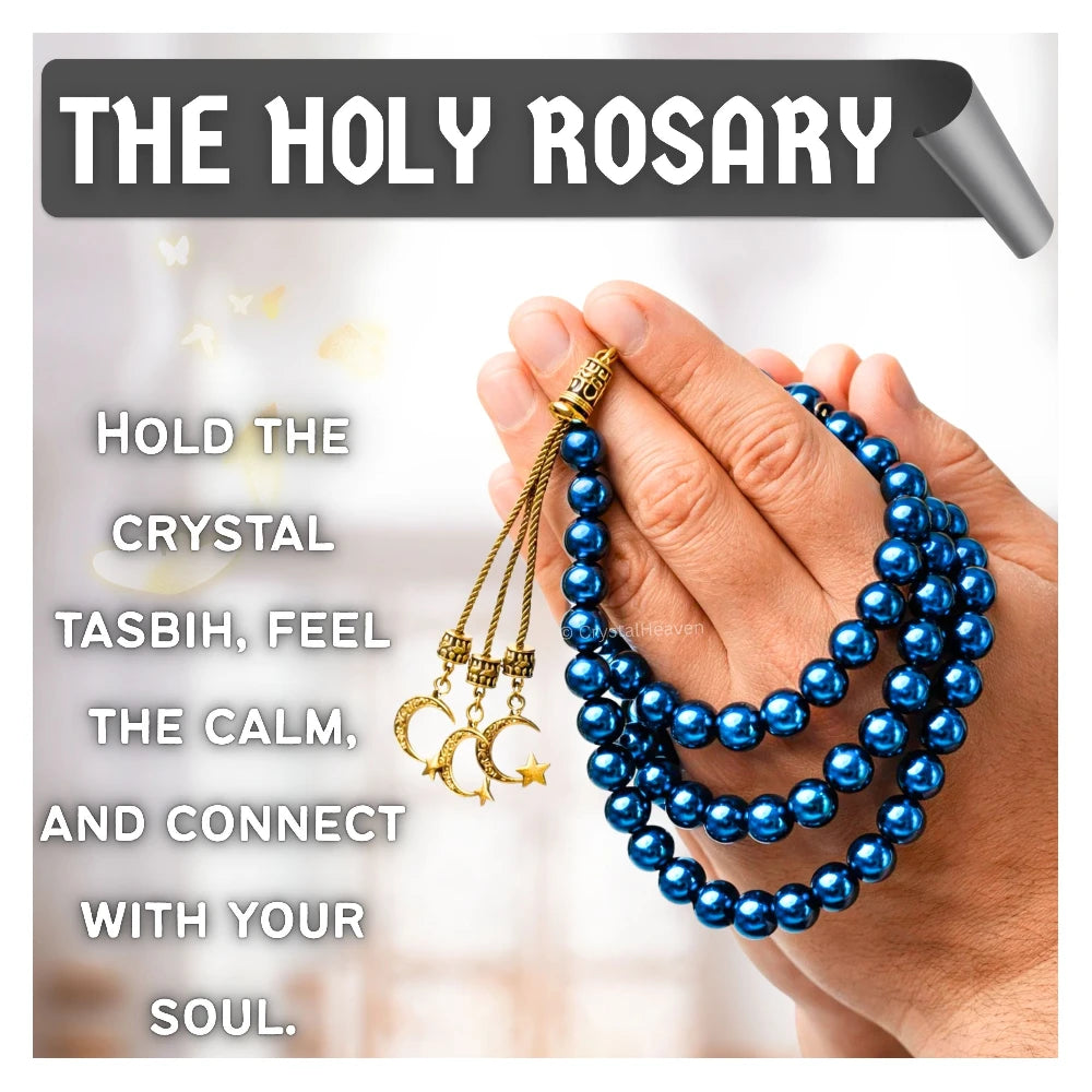 Blue Hematite Crystal Tasbih (Gold)