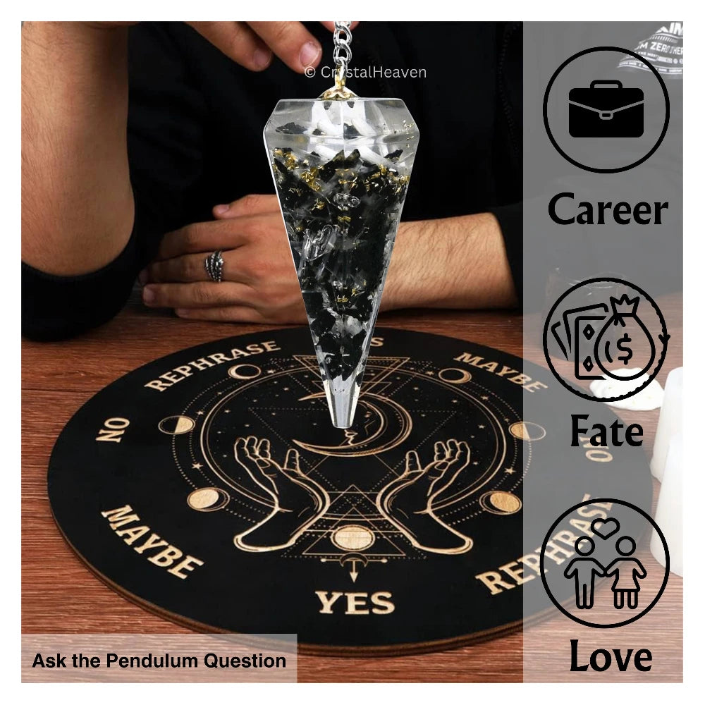 Black Tourmaline Selenite Crystal Orgone Pendulum