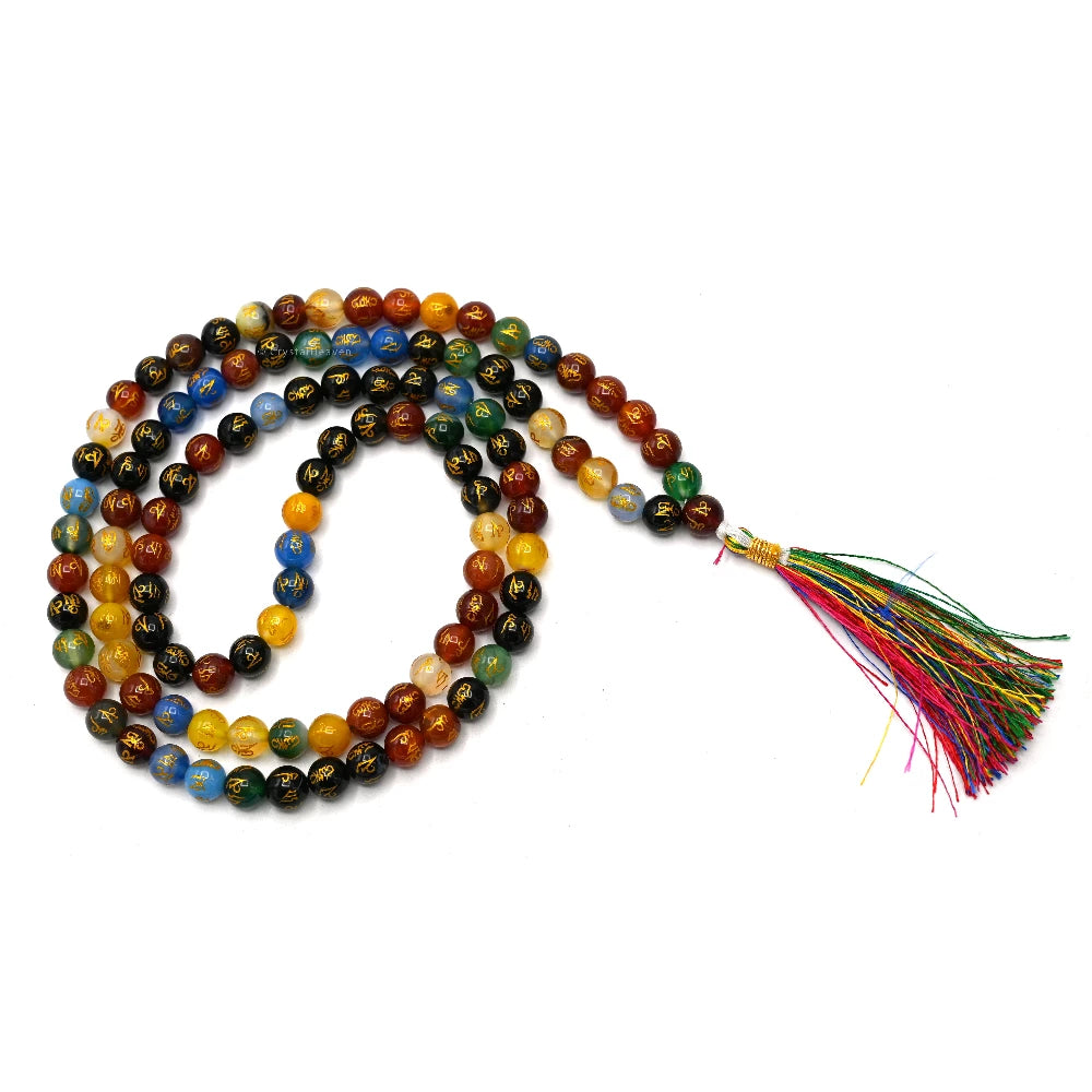 Multi Gemstone Japa Mala (Om Mani Padme Hum) (Without Knot)