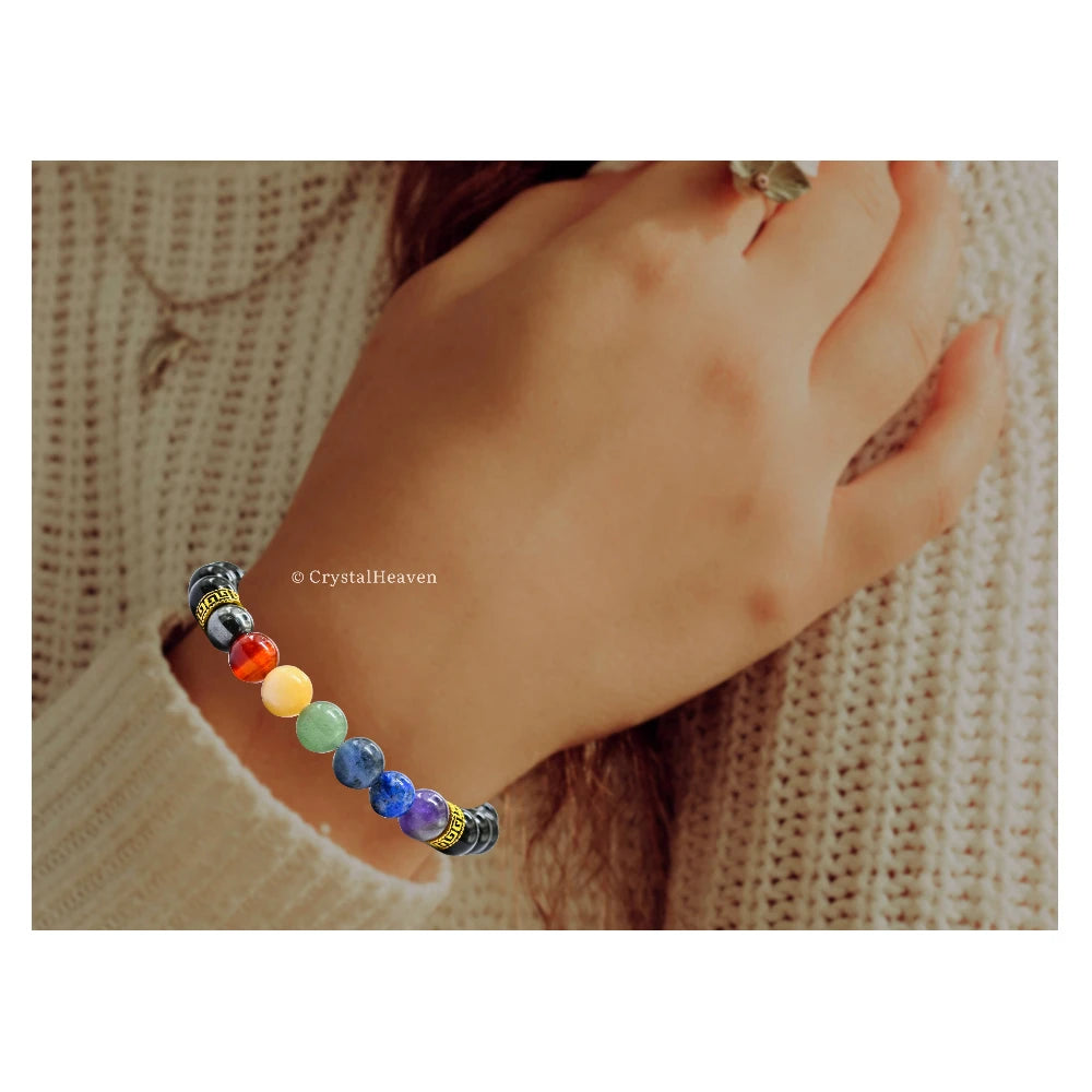 Black Obsidian 7 Chakra Bracelet (Elastic)
