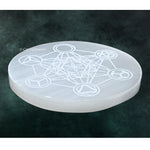 Selenite Charging Plate with Metatron Cube with Platonic Solid (4 Inch)