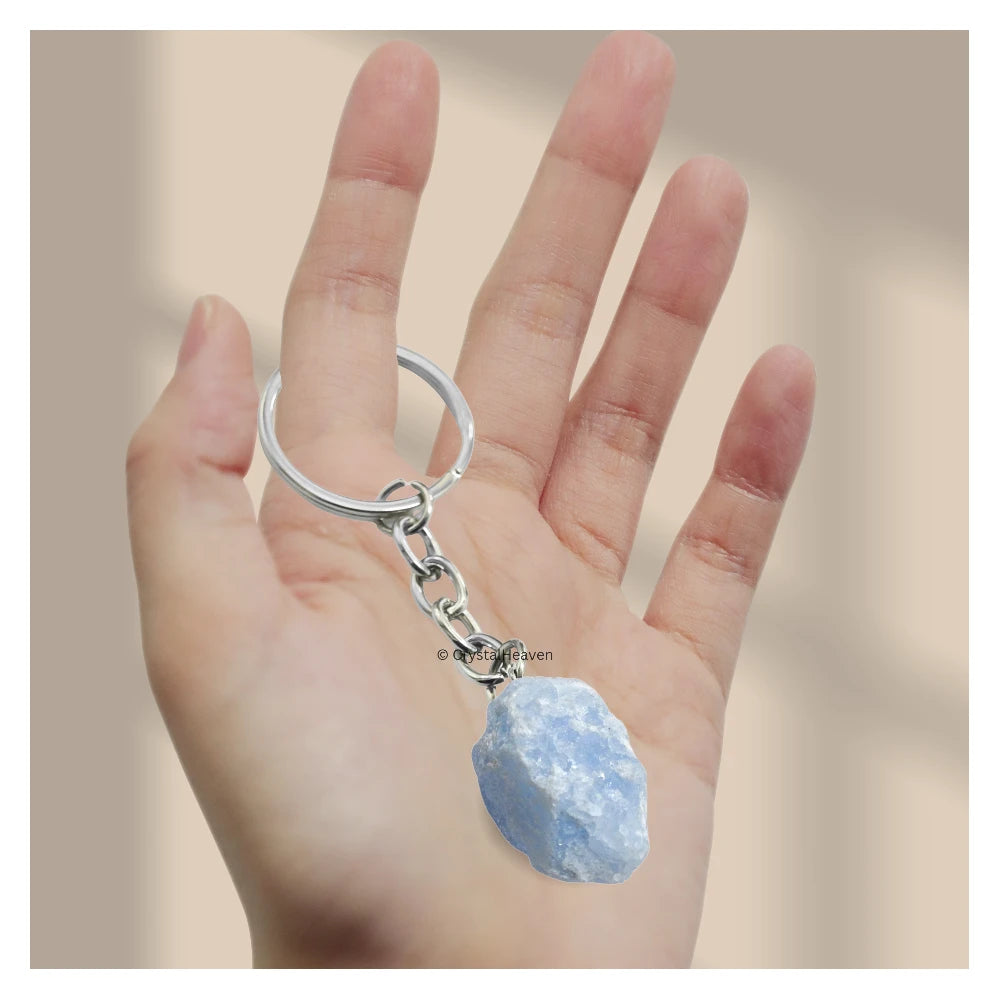 Blue Calcite Crystal Keychain (Raw)