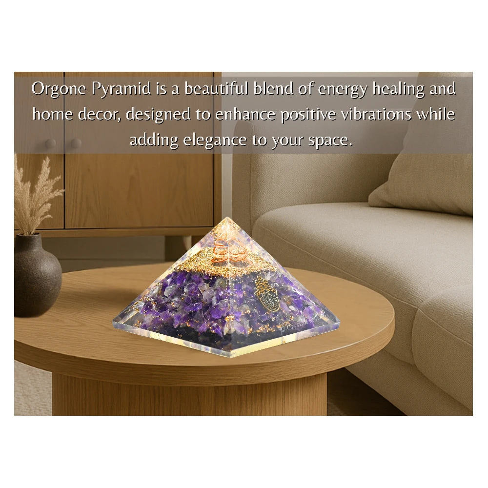 Amethyst Orgone Pyramid (Samll Hamsa)
