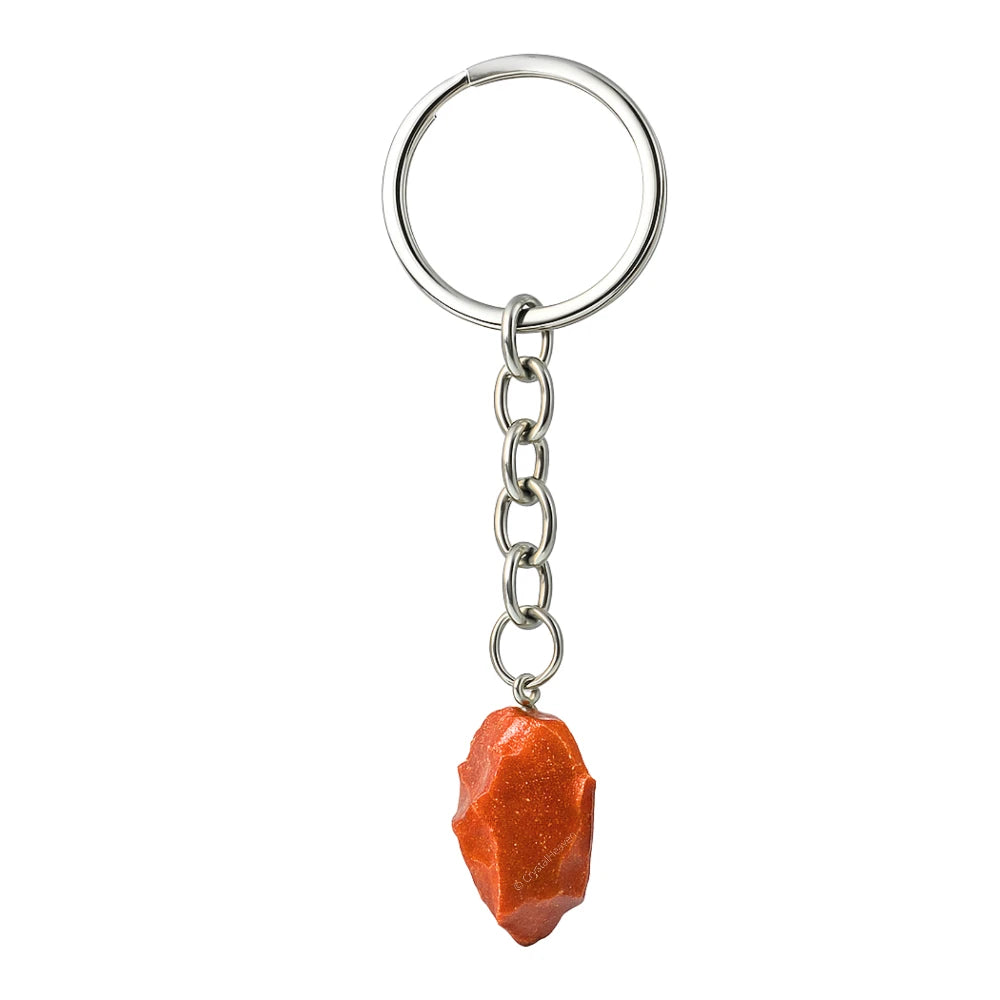 Red Goldstone Crystal Keychain (Raw)