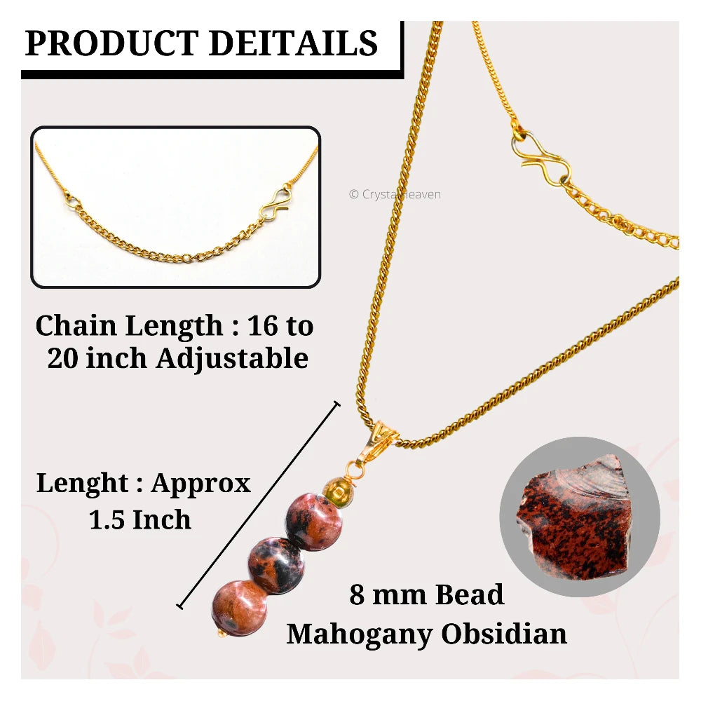 Mahogany Obsidian Crystal Bead Necklace (Gold)