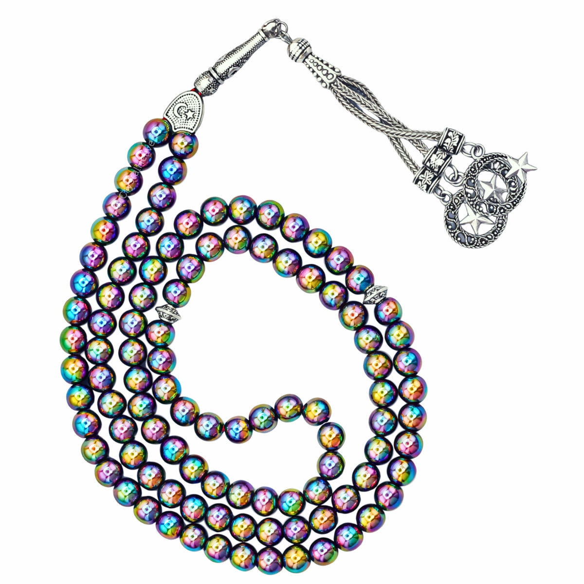 Rainbow Hematite Crystal Tasbih (Silver)