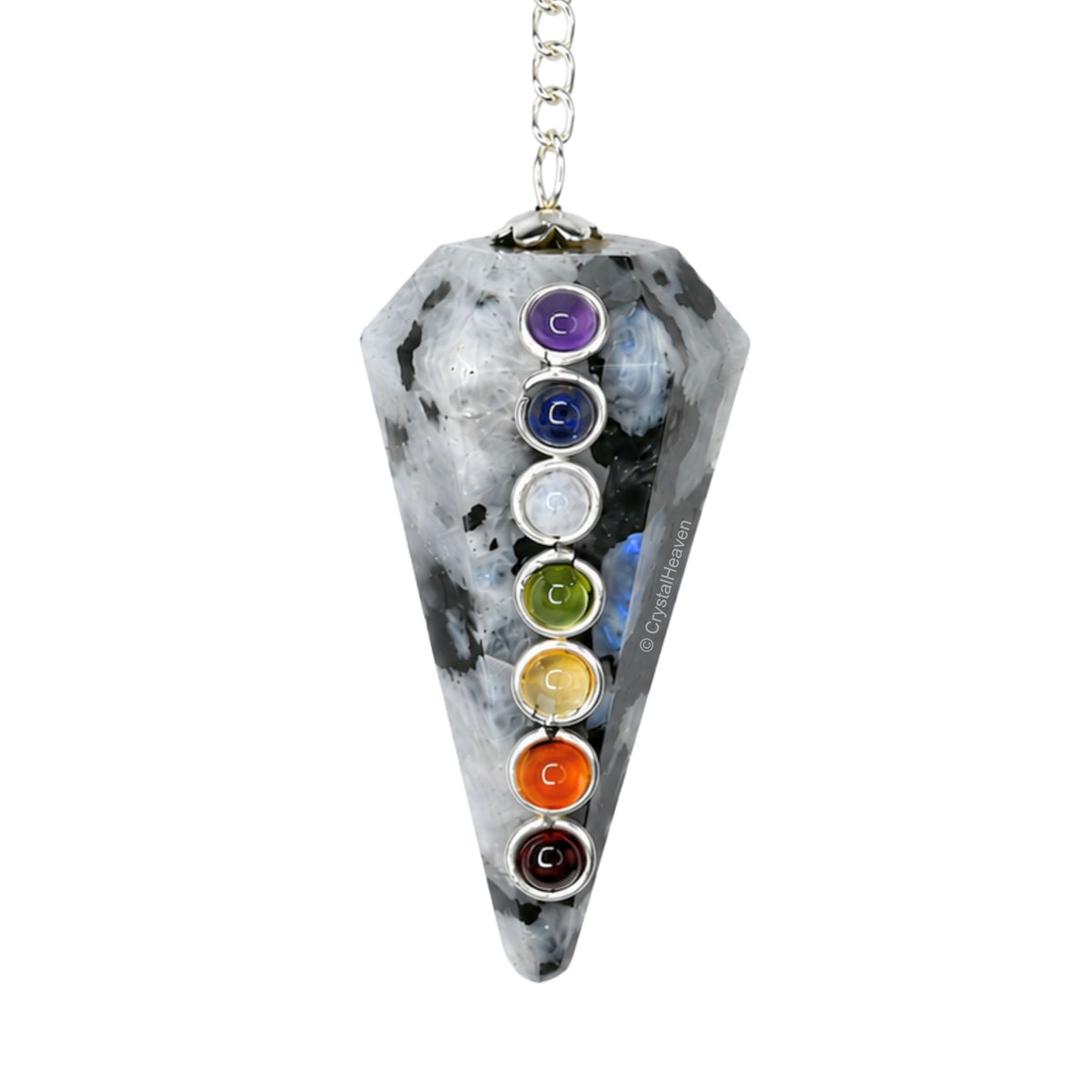 Rainbow Moonstone Pendulum with Chakra Beads
