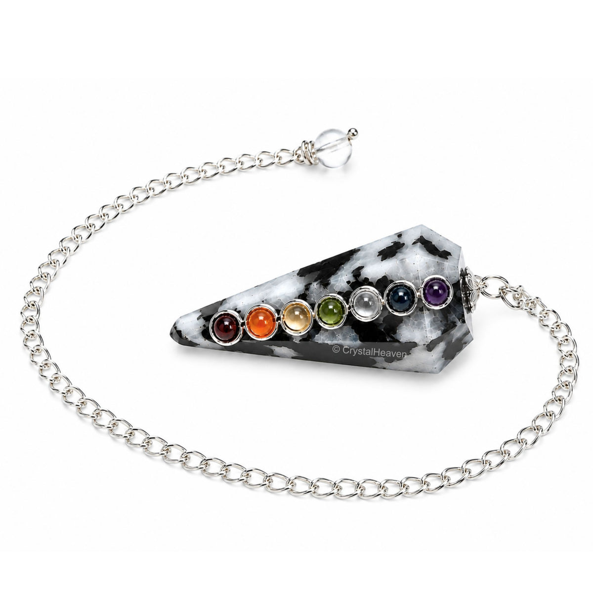 Rainbow Moonstone Pendulum with Chakra Beads