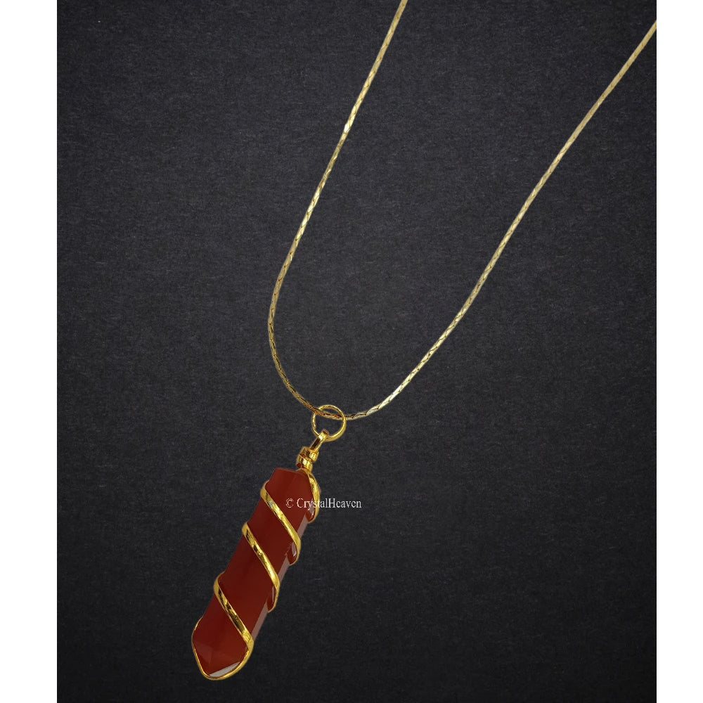 Carnelian Necklace - Spiral Pencil Crystal (Gold)