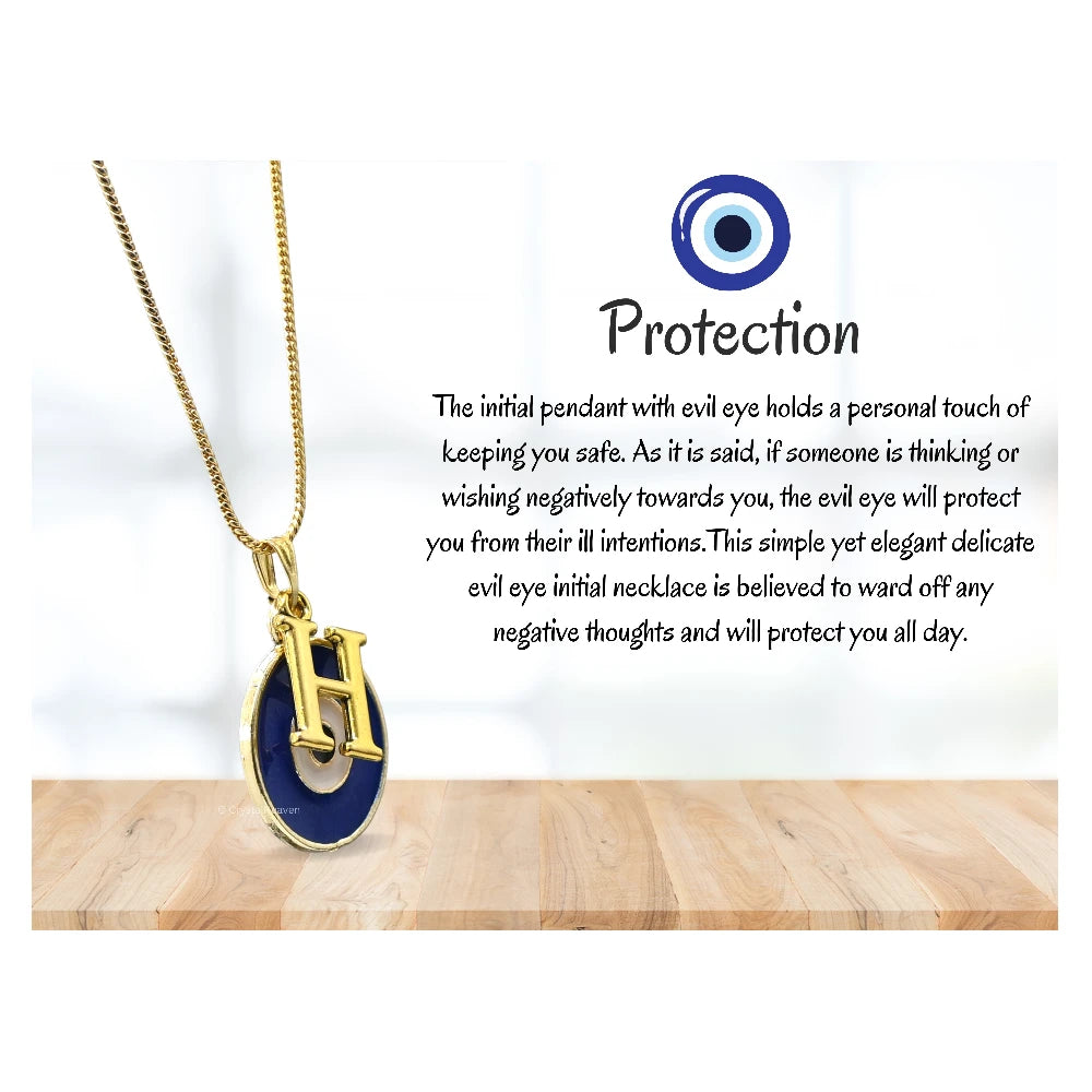 Evil Eye Pendant Necklace with H Initial