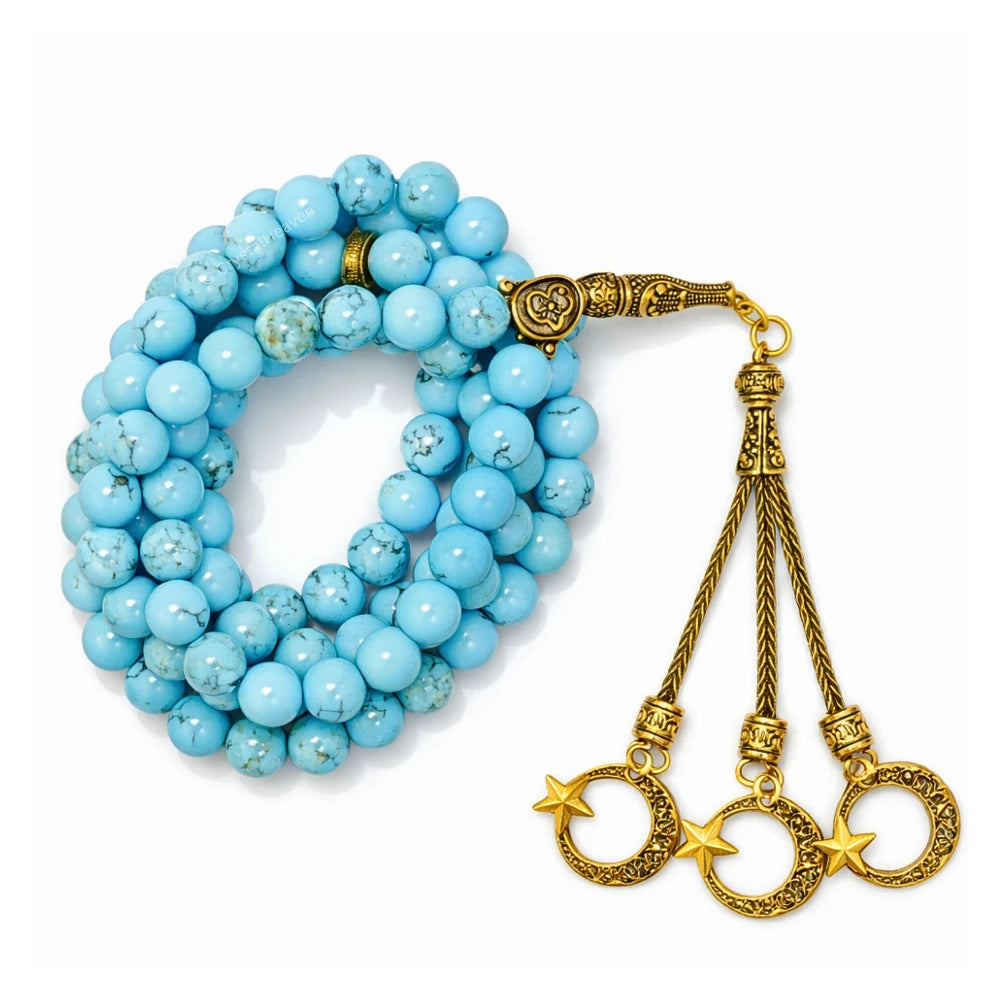Magnesite Turquoise Crystal Tasbih (Gold)