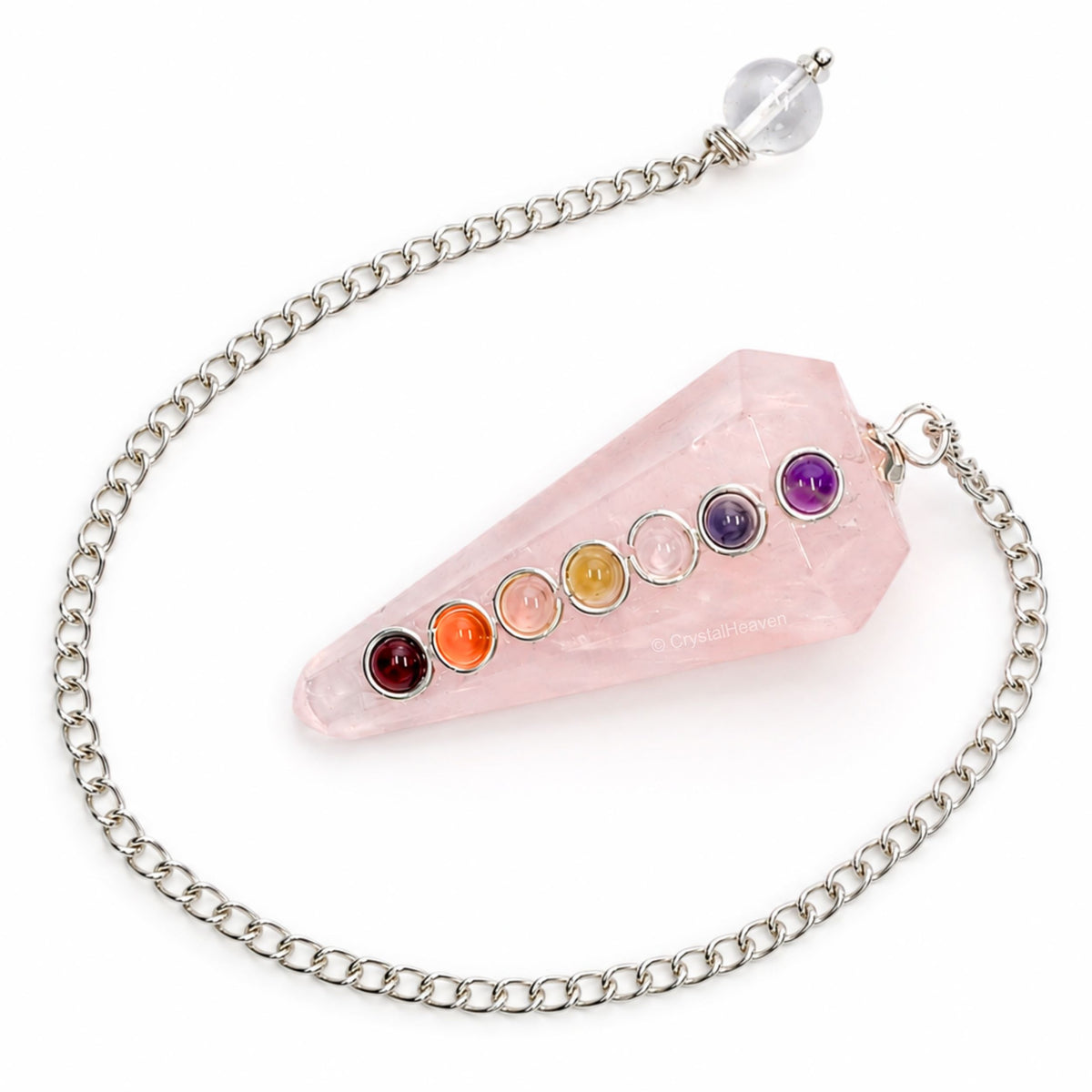 Rose Quartz Pendulum with Chakra Beads