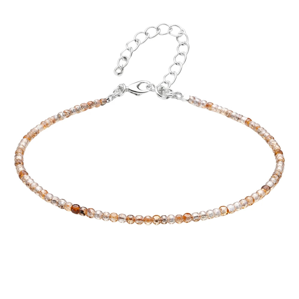 Orange Rutilated Quartz Anklet - 2mm Faceted Beads (Silver)